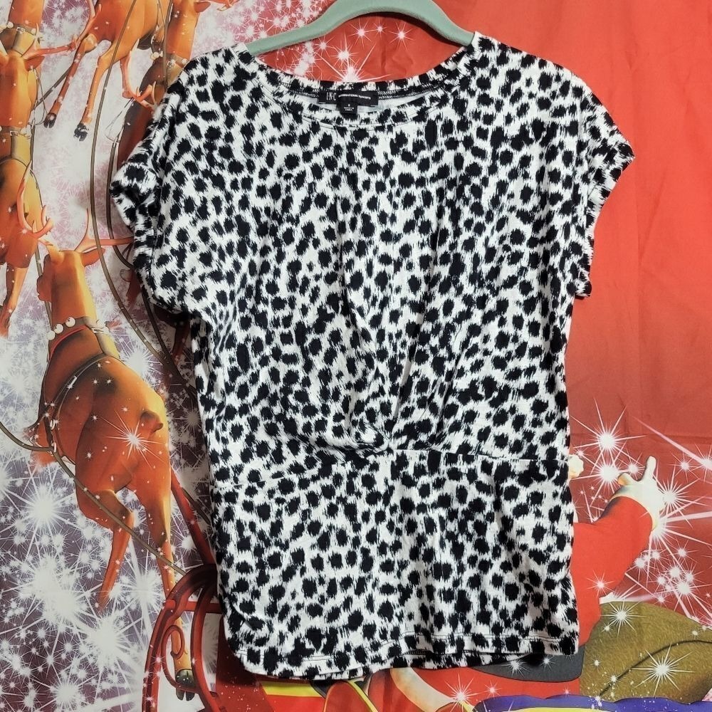 INC International Concepts Leopard Print Twist Front Top Black White Small